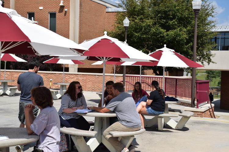 People in the courtyard